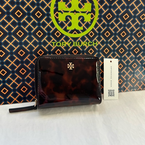 Tory Burch Handbags - Tory Burch Emerson Tortoise Patent Mini Wallet Gold Brown Tan Neutral